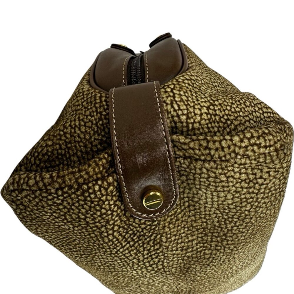 Borbonese Redwall Brown Tan Suede Leather Double Top Handle Bag Quail pattern - Picture 10 of 15